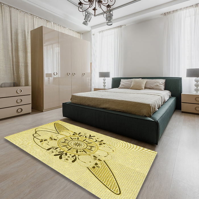 Patterned Orange Gold Rug in a Bedroom, pat1074yw