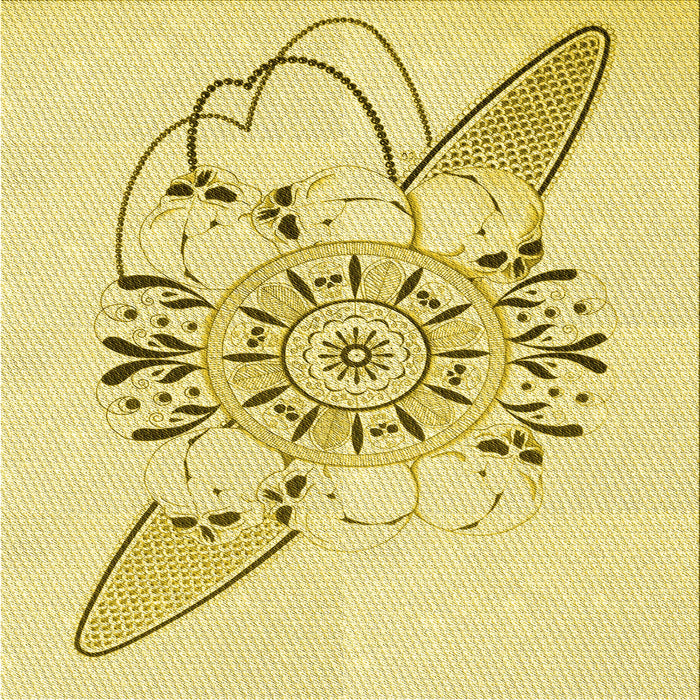 Round Patterned Orange Gold Rug, pat1074yw