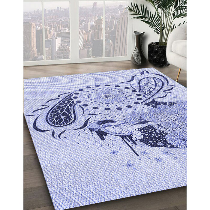 Patterned Lavender Blue Rug in Family Room, pat1075blu