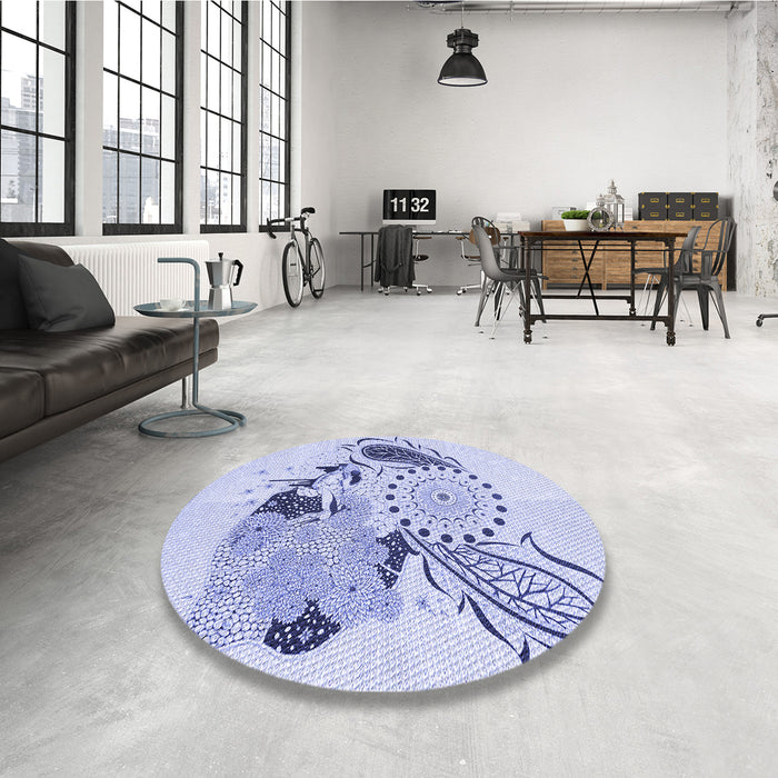 Round Patterned Lavender Blue Rug in a Office, pat1075blu