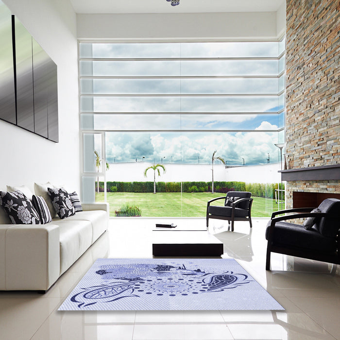 Square Patterned Lavender Blue Rug in a Living Room, pat1075blu