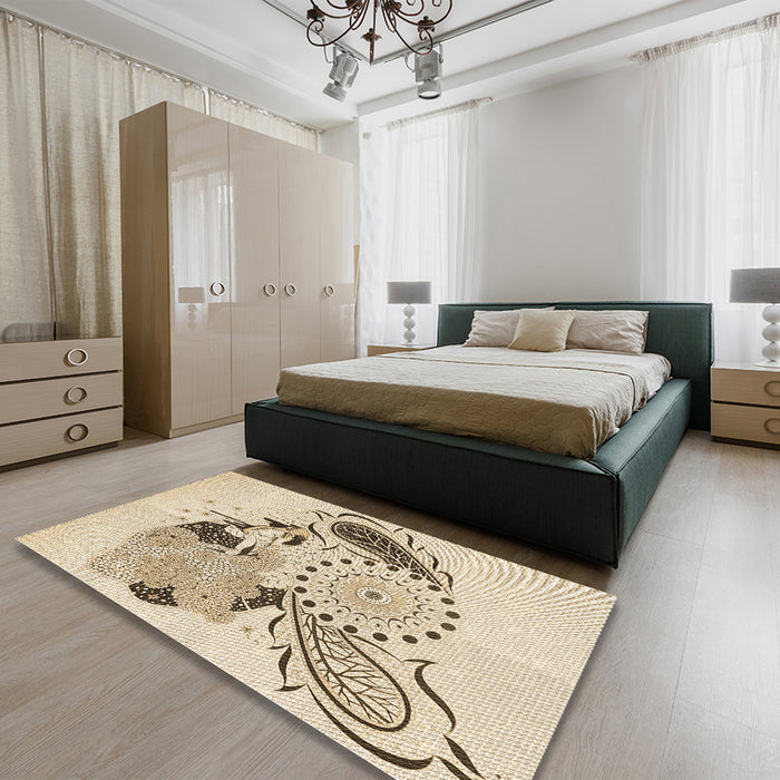 Patterned Vanilla Gold Rug in a Bedroom, pat1075brn