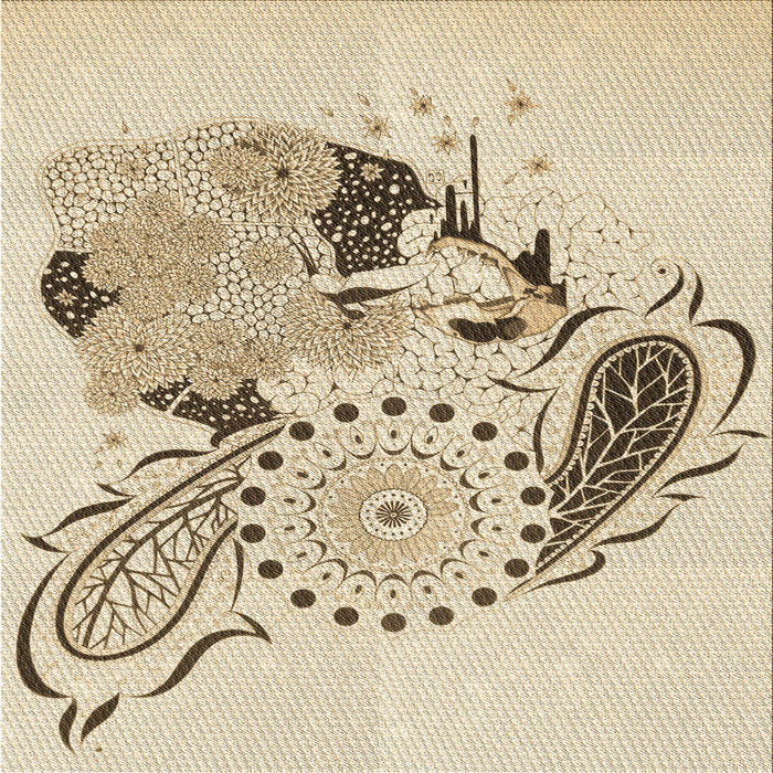 Round Patterned Vanilla Gold Rug, pat1075brn