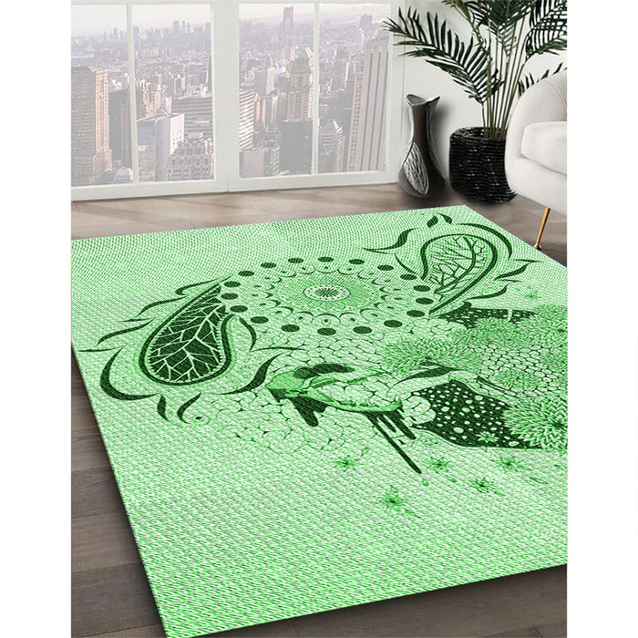 Patterned Mint Green Rug in Family Room, pat1075grn