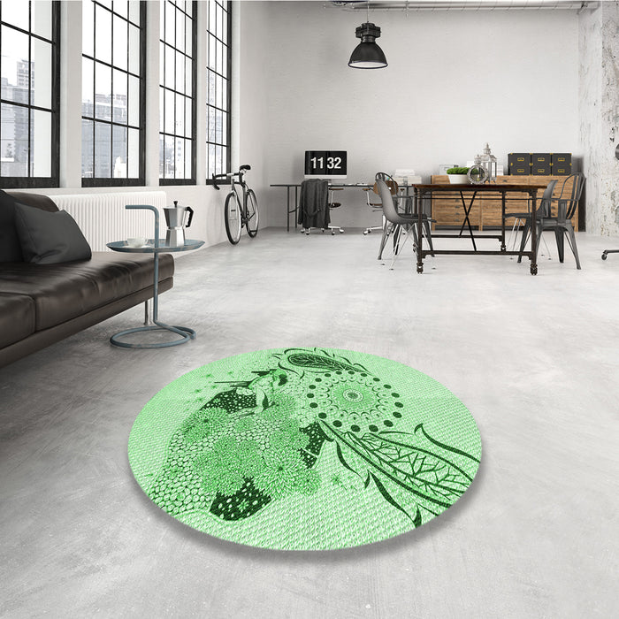 Round Patterned Mint Green Rug in a Office, pat1075grn