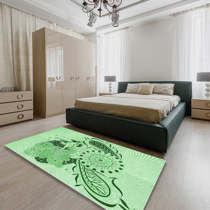 Patterned Mint Green Rug in a Bedroom, pat1075grn