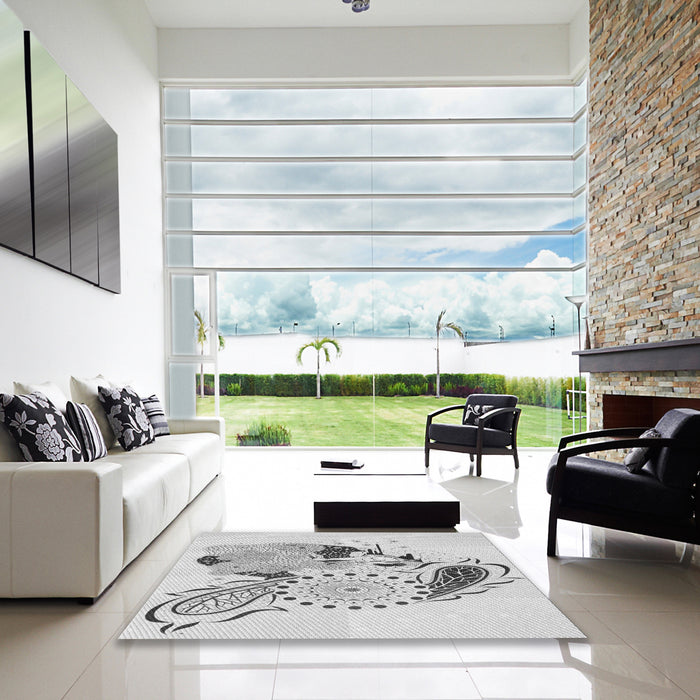 Square Patterned Platinum Gray Rug in a Living Room, pat1075gry