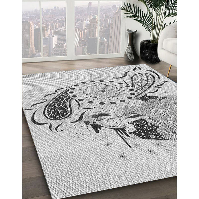 Patterned Platinum Gray Rug in Family Room, pat1075gry