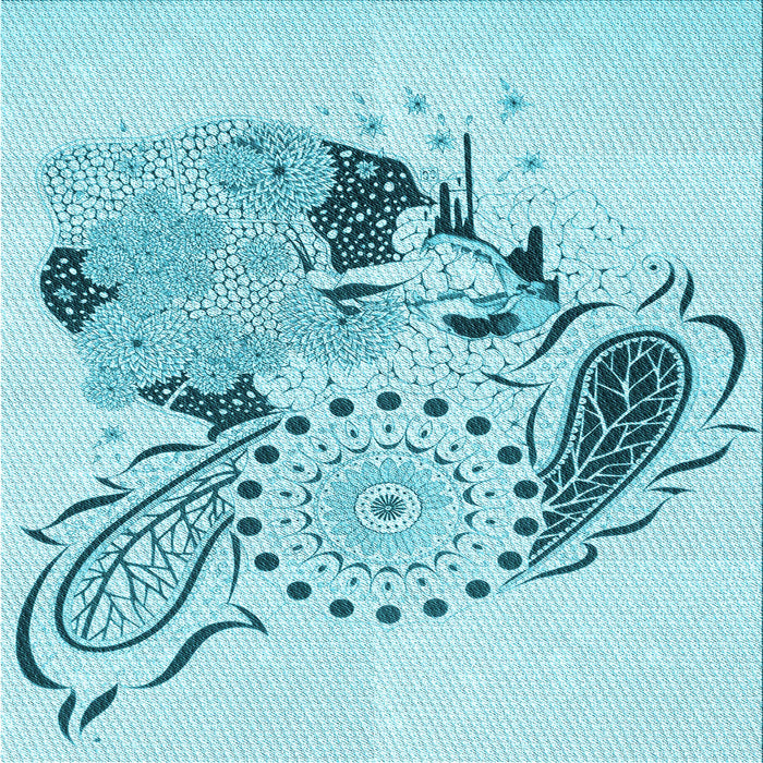 Round Patterned Electric Blue Rug, pat1075lblu