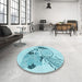 Round Patterned Electric Blue Rug in a Office, pat1075lblu