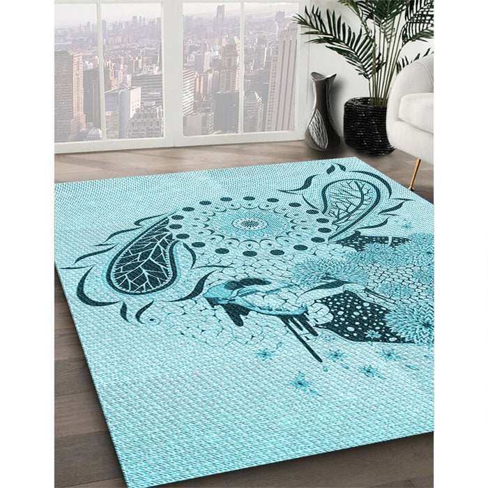 Machine Washable Transitional Electric Blue Rug in a Family Room, wshpat1075lblu