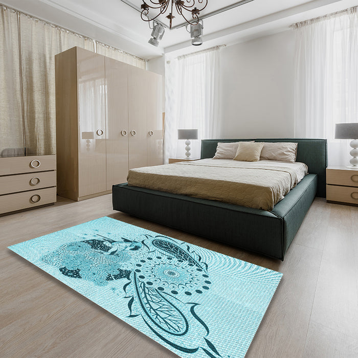 Patterned Electric Blue Rug in a Bedroom, pat1075lblu