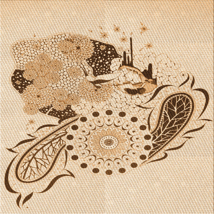 Round Patterned Golden Blonde Gold Rug, pat1075org