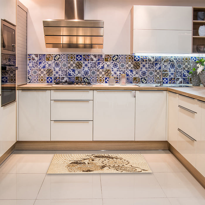 Patterned Golden Blonde Gold Rug in a Kitchen, pat1075org