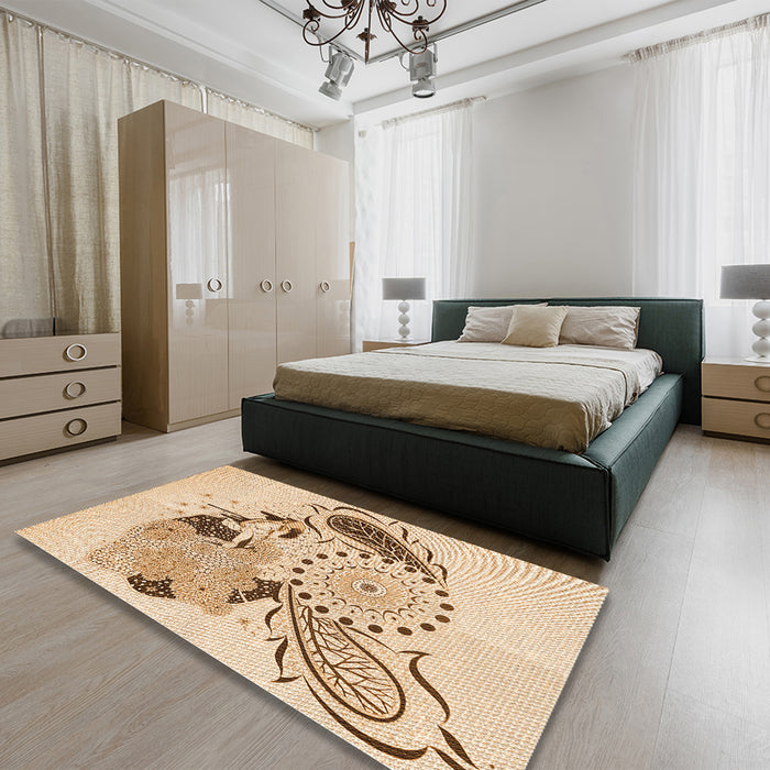 Patterned Golden Blonde Gold Rug in a Bedroom, pat1075org