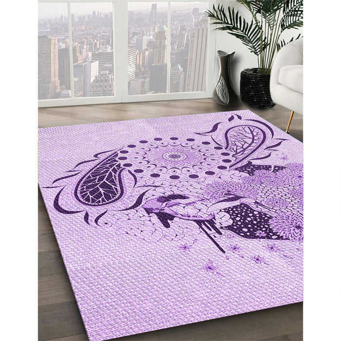 Patterned Purple Rug in Family Room, pat1075pur