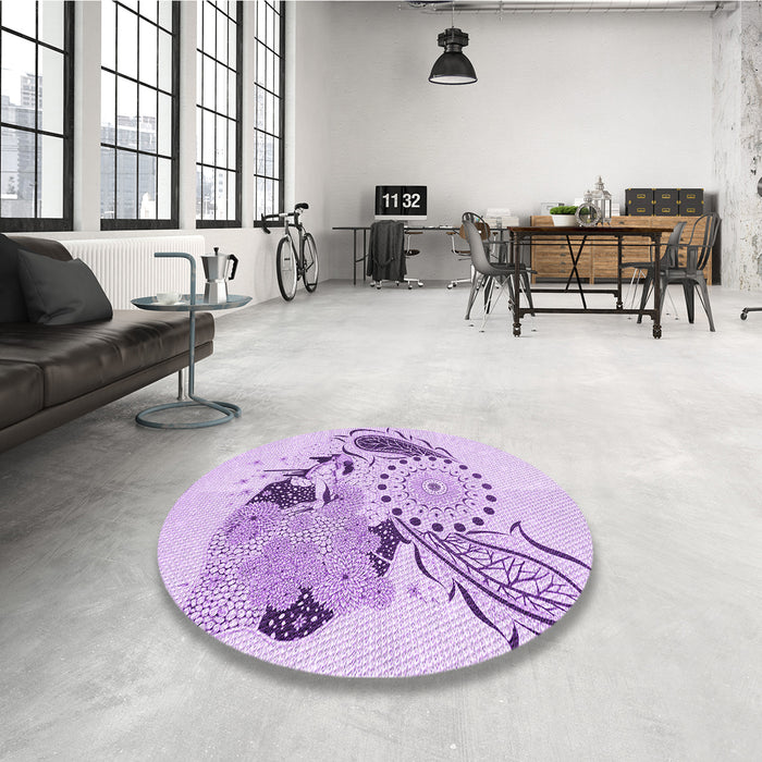 Round Patterned Purple Rug in a Office, pat1075pur