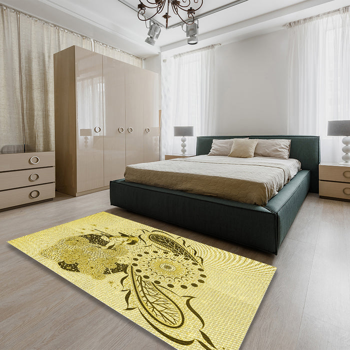 Patterned Caramel Brown Rug in a Bedroom, pat1075yw