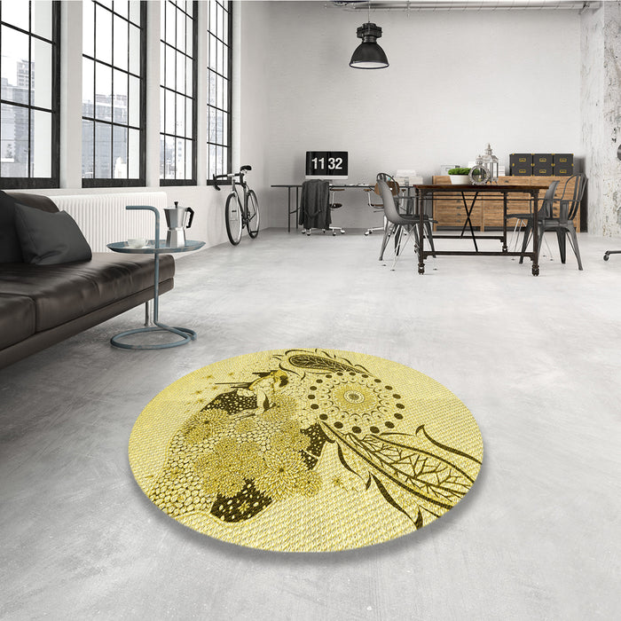 Round Patterned Caramel Brown Rug in a Office, pat1075yw