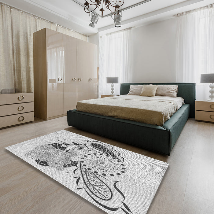 Patterned Off-White Novelty Rug in a Bedroom, pat1075