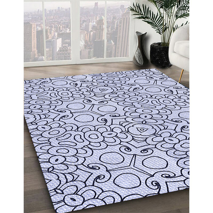 Patterned Lavender Blue Rug in Family Room, pat1076blu