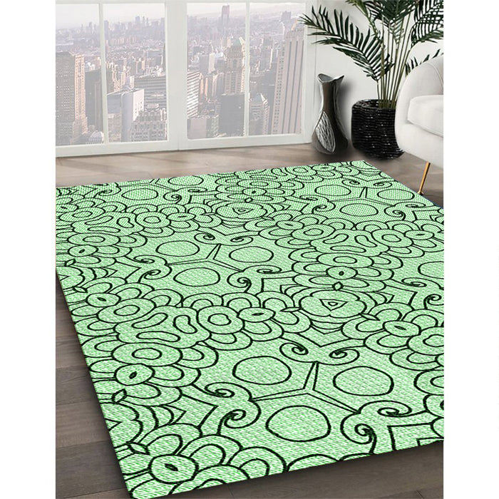 Patterned Mint Green Rug in Family Room, pat1076grn
