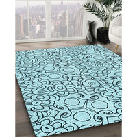 Patterned Deep-Sea Green Rug, pat1076lblu