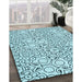 Patterned Deep-Sea Green Rug in Family Room, pat1076lblu