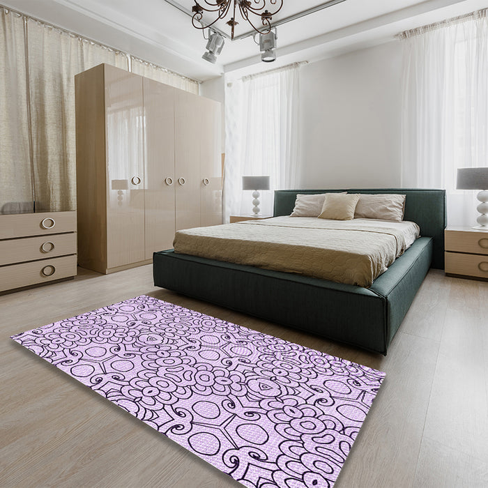 Patterned Purple Flower Purple Rug in a Bedroom, pat1076pur