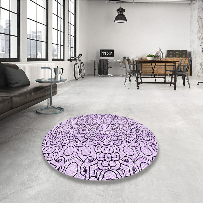 Round Patterned Purple Flower Purple Rug in a Office, pat1076pur