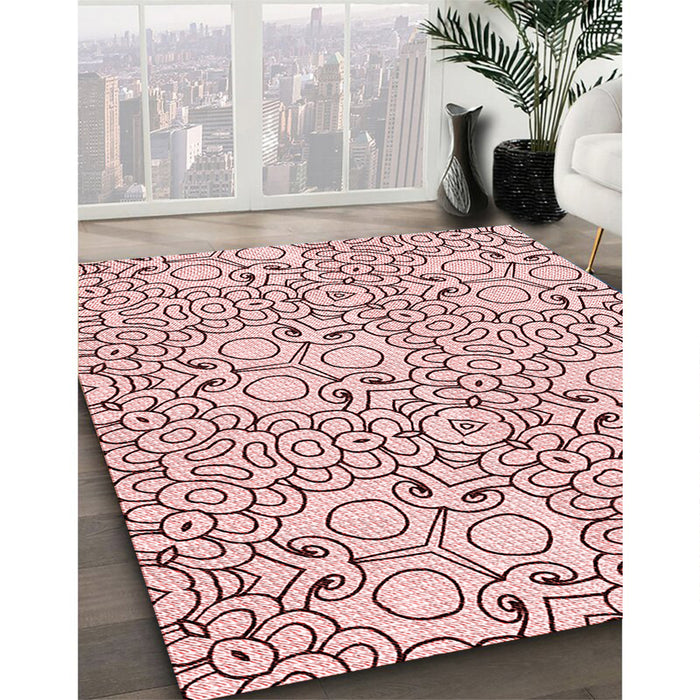 Patterned Light Rose Pink Rug in Family Room, pat1076rd