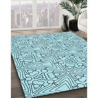 Patterned Deep-Sea Green Rug, pat1077lblu