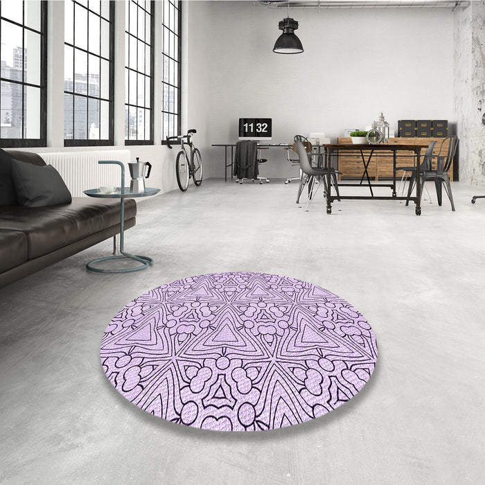 Round Patterned Purple Flower Purple Rug in a Office, pat1077pur