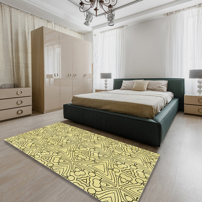 Patterned Sun Yellow Rug in a Bedroom, pat1077yw