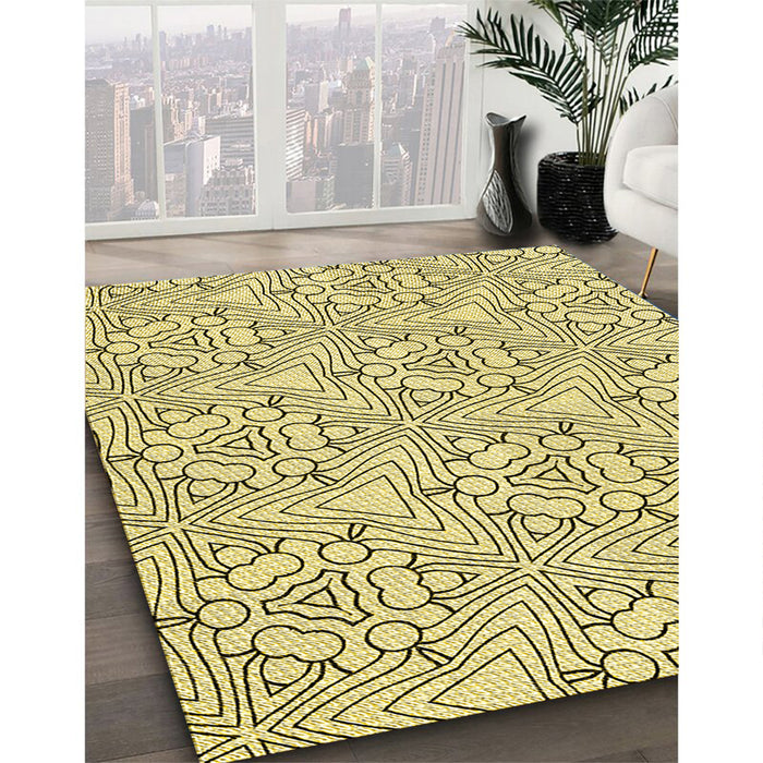 Patterned Sun Yellow Rug in Family Room, pat1077yw