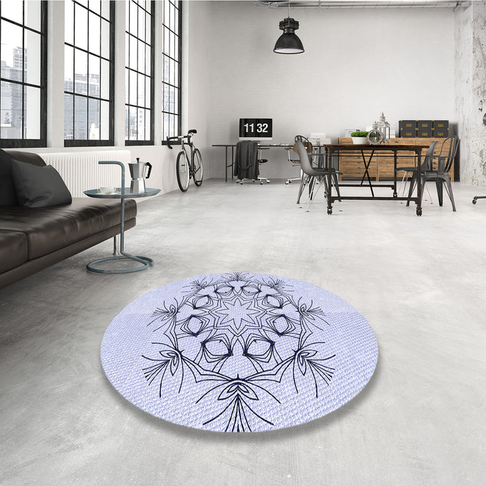 Round Patterned Lavender Blue Rug in a Office, pat1078blu
