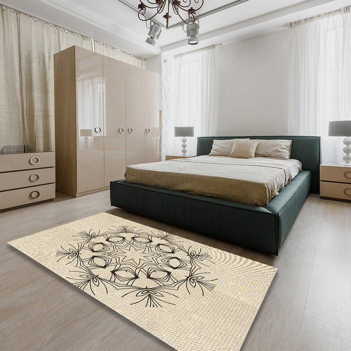 Round Machine Washable Transitional Moccasin Beige Rug in a Office, wshpat1078brn