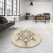 Round Patterned Moccasin Beige Rug in a Office, pat1078brn