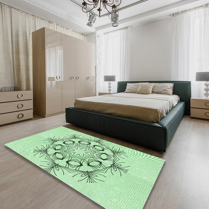 Patterned Mint Green Rug in a Bedroom, pat1078grn