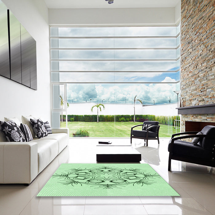 Square Patterned Mint Green Rug in a Living Room, pat1078grn