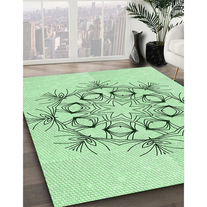 Patterned Mint Green Rug in Family Room, pat1078grn