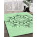 Machine Washable Transitional Mint Green Rug in a Family Room, wshpat1078grn