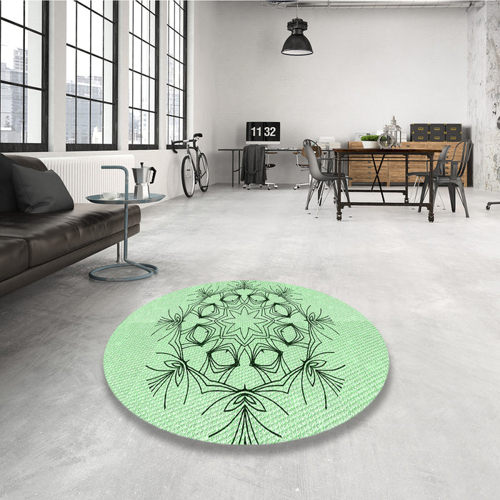Round Patterned Mint Green Rug in a Office, pat1078grn