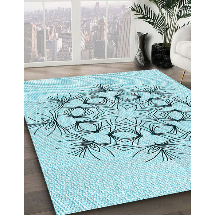 Patterned Electric Blue Rug in Family Room, pat1078lblu