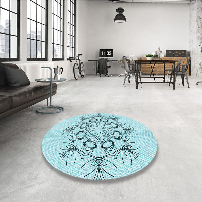 Round Patterned Electric Blue Rug in a Office, pat1078lblu