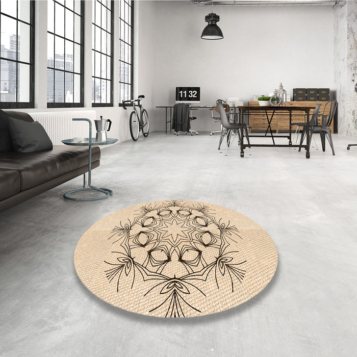 Round Patterned Peru Brown Rug in a Office, pat1078org