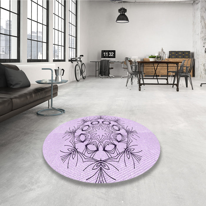 Round Patterned Lilac Purple Rug in a Office, pat1078pur