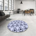 Round Patterned Lavender Blue Rug in a Office, pat1079blu