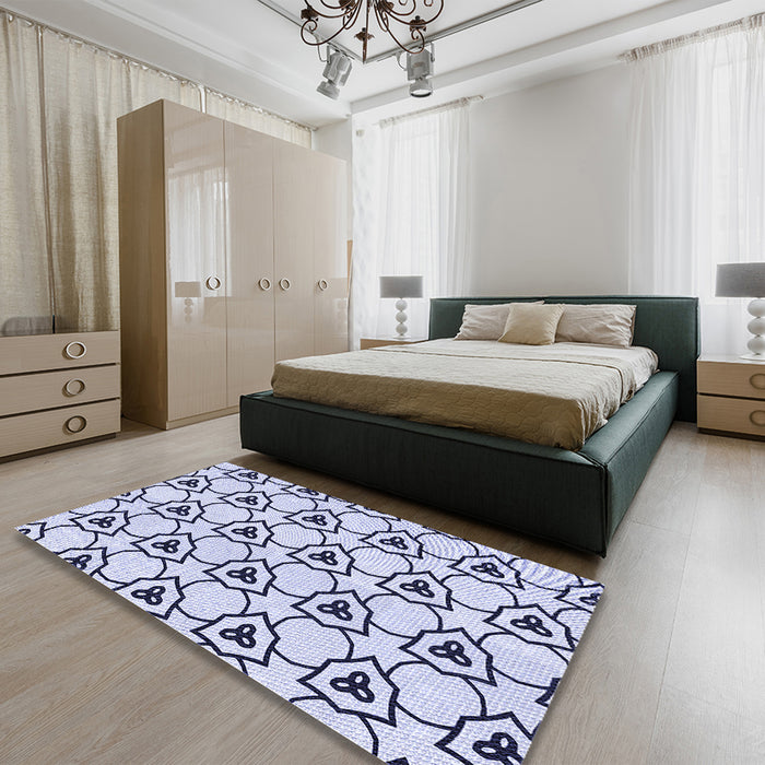 Patterned Lavender Blue Rug in a Bedroom, pat1079blu