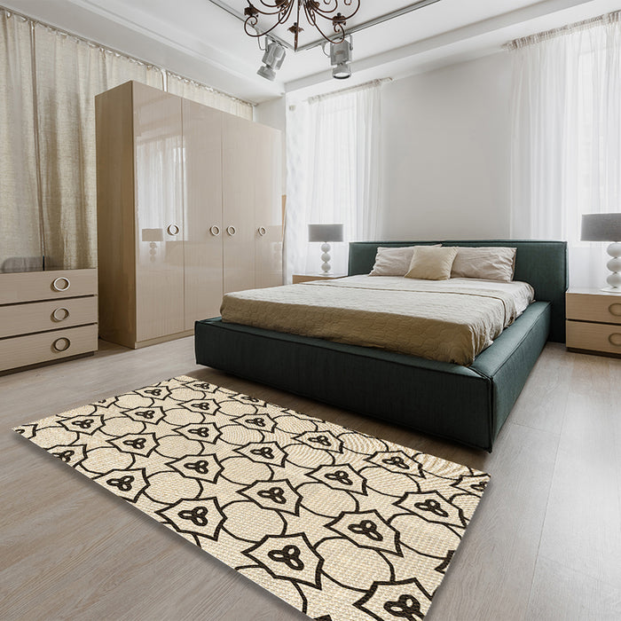 Patterned Wheat Beige Rug in a Bedroom, pat1079brn